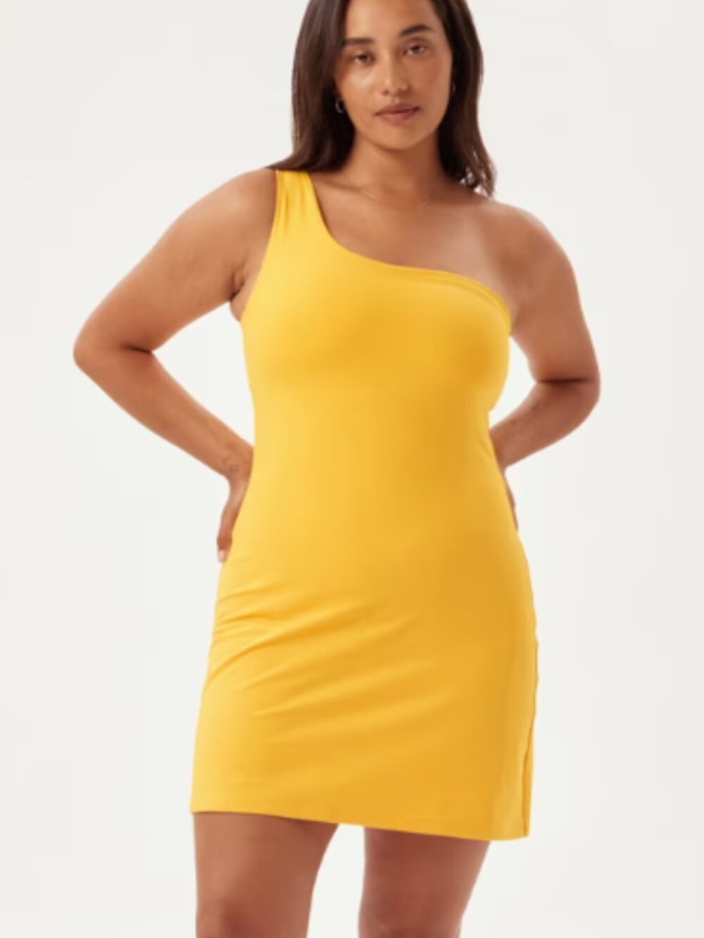 Girlfriend Collective Yellow Bianca One Shoulder Dress (NWOT)